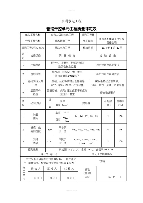 管道工程质量评定表(修订)