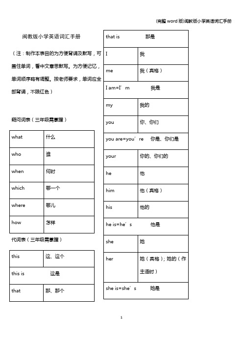 (完整word版)闽教版小学英语词汇手册