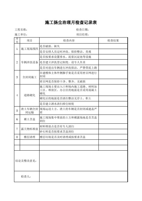 施工扬尘治理检查记录表、日常洒水记录