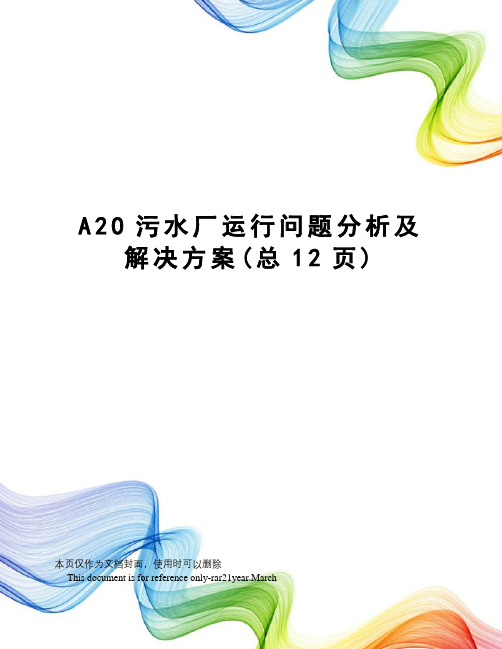 A2O污水厂运行问题分析及解决方案