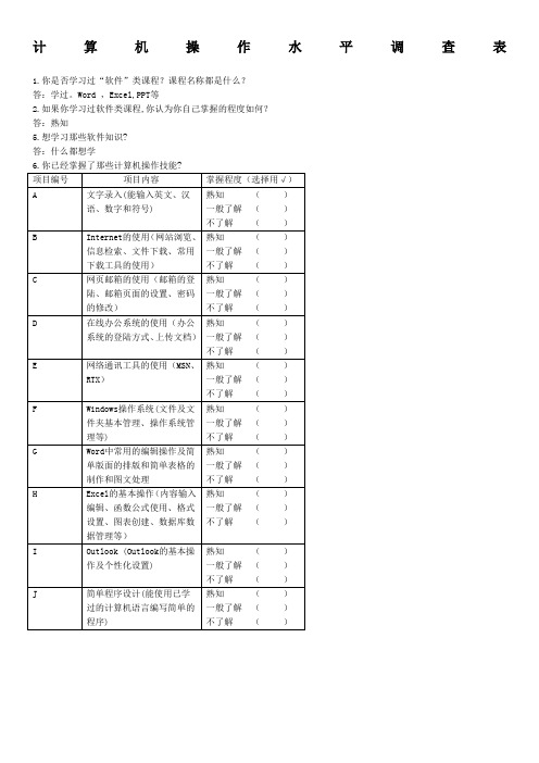 计算机知识掌握情况调查问卷