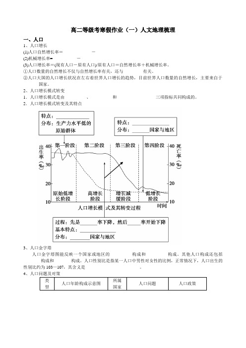 上海市北郊高级中学高二等级考人文地理基本知识梳理学案