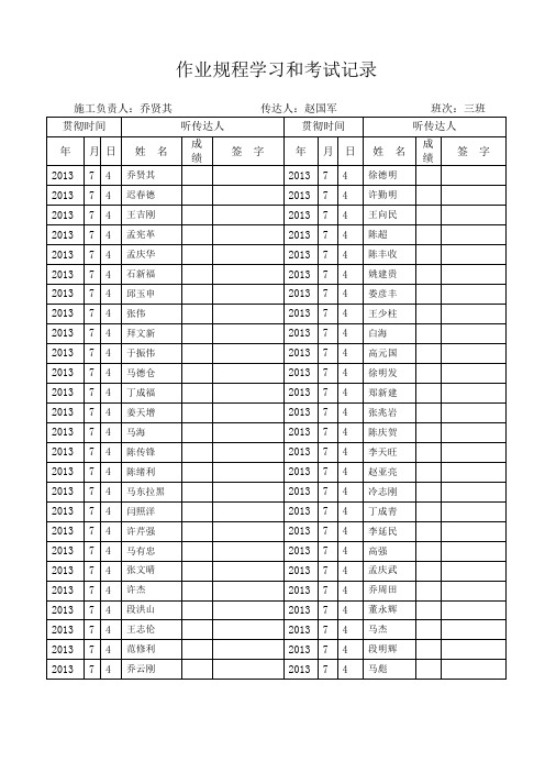 作业规程学习和考试记录