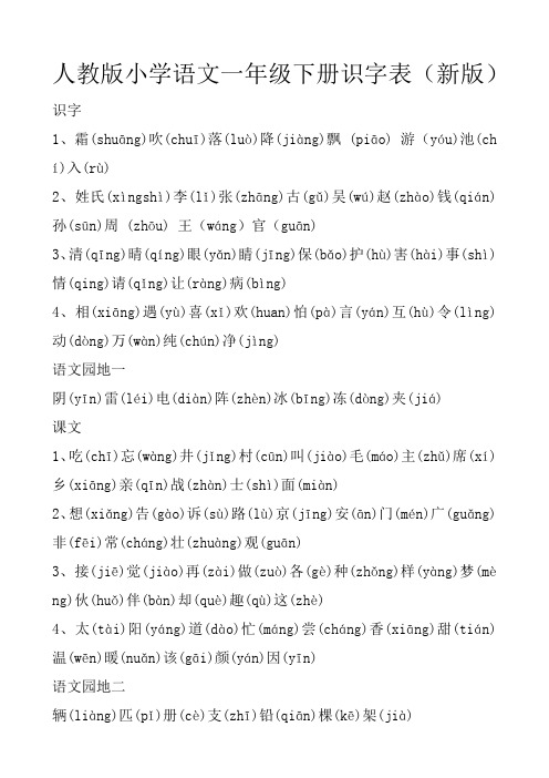 人教版小学语文一年级下册识字表(拼音版)
