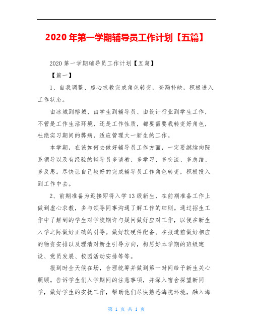 2020年第一学期辅导员工作计划【五篇】