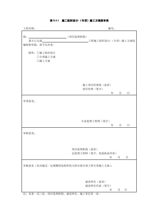 表B 施工单位报审报验用表