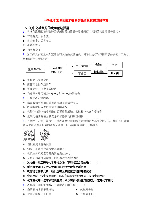 中考化学常见的酸和碱易错课堂达标练习附答案