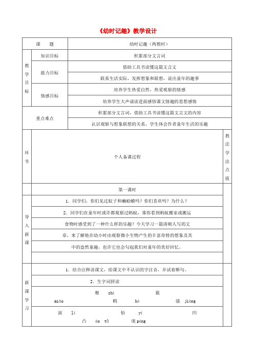 七年级语文上册  幼时记趣教学设计 苏教版