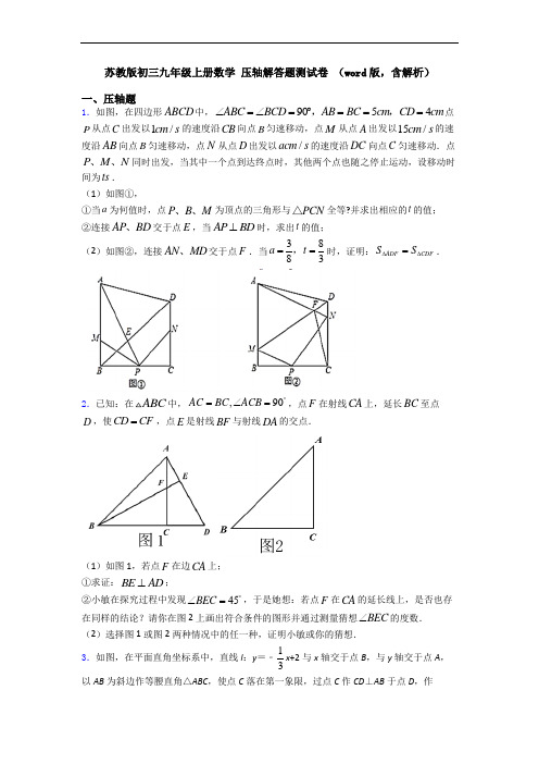 苏教版初三九年级上册数学 压轴解答题测试卷 (word版,含解析)