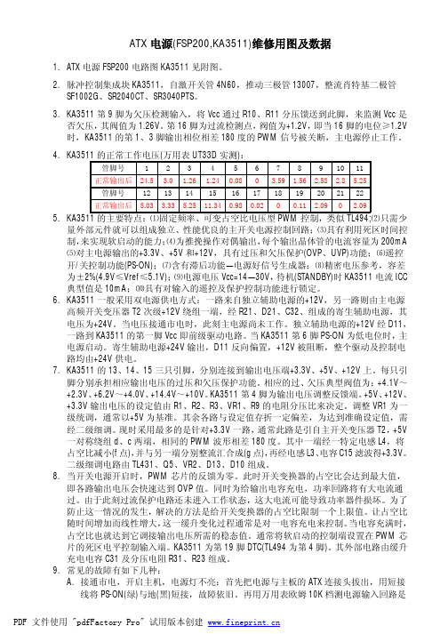 ATX电源FSP200电路图KA3511维修用图及数据