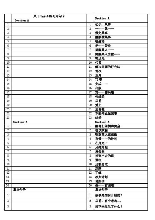 八下英语Unit6背诵用句卡