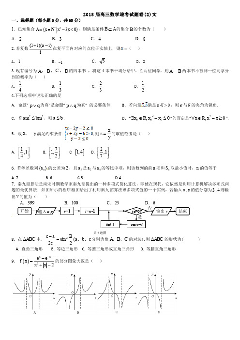 成都七中2018届高三文科数学迎考试题卷2