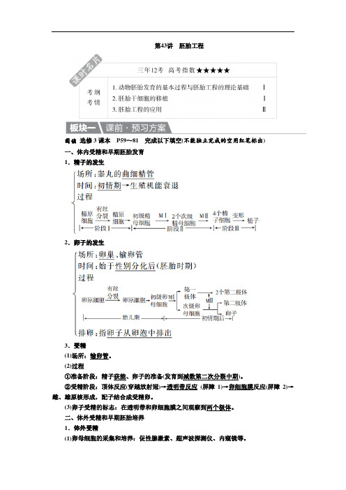 2018届生物一轮复习教案：第43讲 胚胎工程 含答案