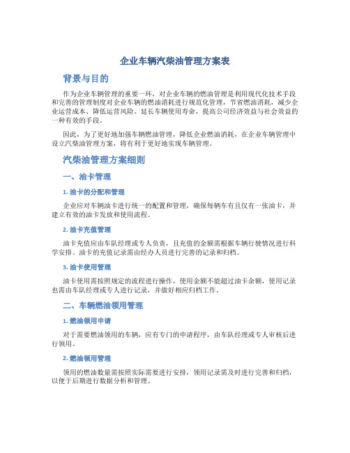 企业车辆汽柴油管理方案表