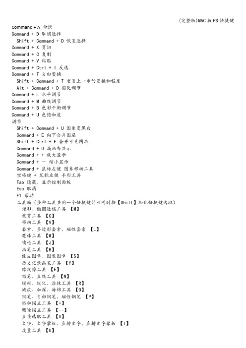 (完整版)MAC版PS快捷键