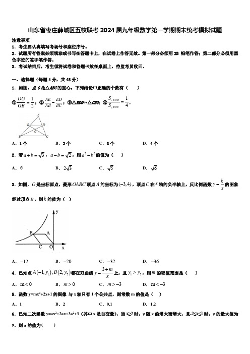 山东省枣庄薛城区五校联考2024届九年级数学第一学期期末统考模拟试题含解析