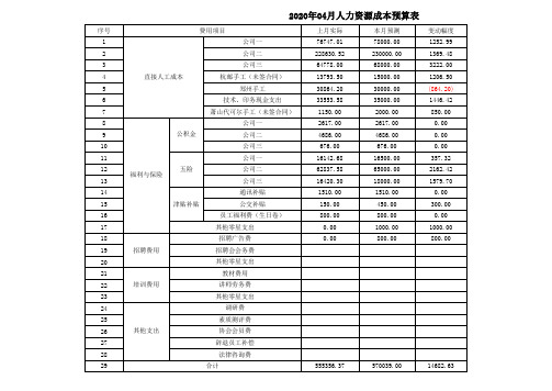 人力资源成本预算表