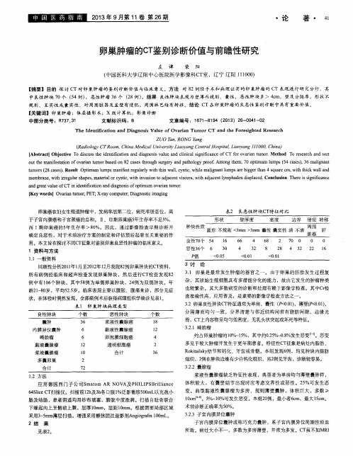 卵巢肿瘤的cT鉴别诊断价值与前瞻性研究