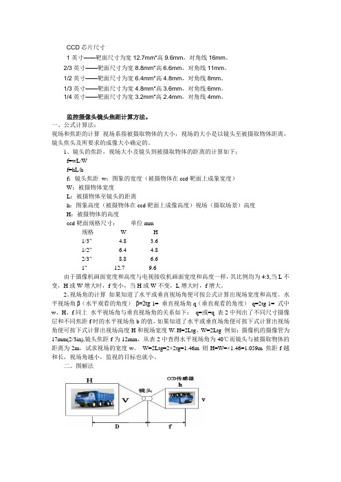 CCD芯片尺寸和镜头焦距计算方法