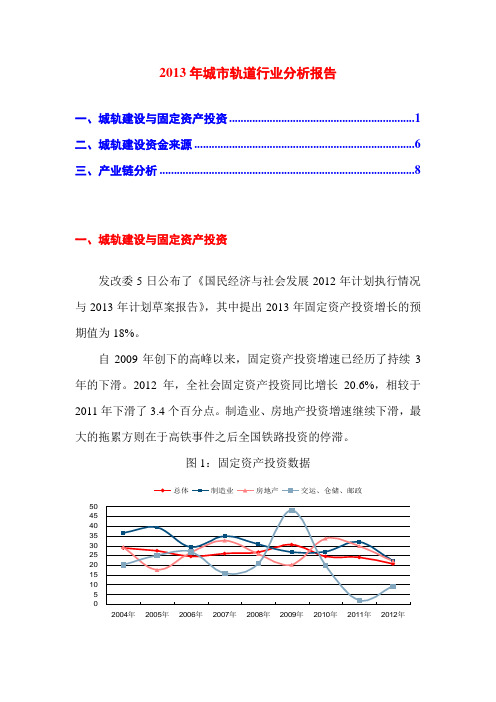 2013年城市轨道交通行业分析报告