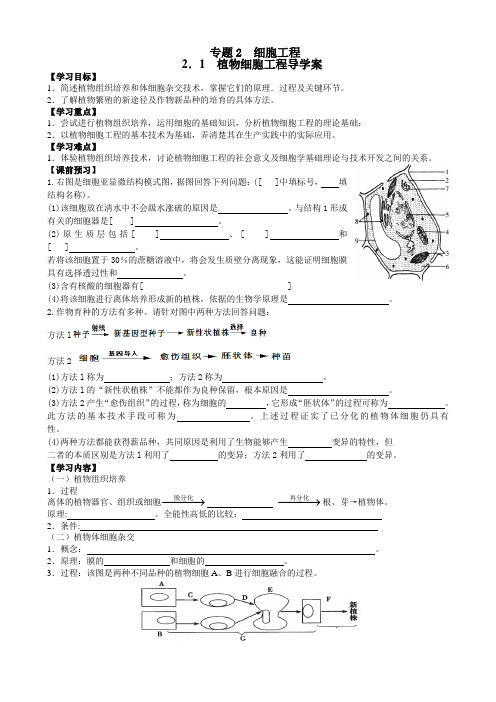 2.1植物细胞工程 导学案