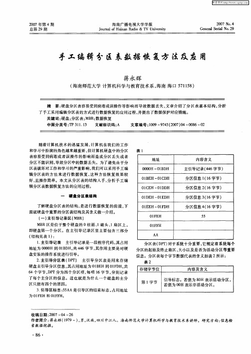 手工编辑分区表数据恢复方法及应用