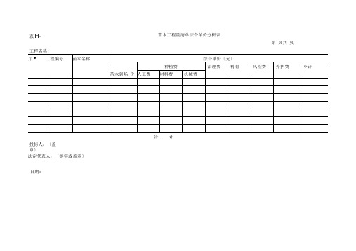 苗木工程量清单综合单价分析表