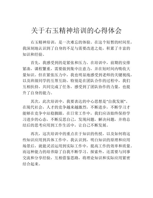 关于右玉精神培训的心得体会