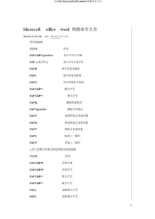(完整版)Microsoftofficeword快捷命令大全