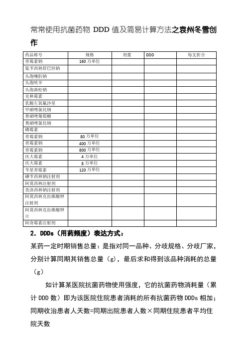 常用抗菌药物DDD值及简易计算方法