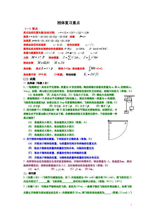 大学物理(上)复习要点及重点试题