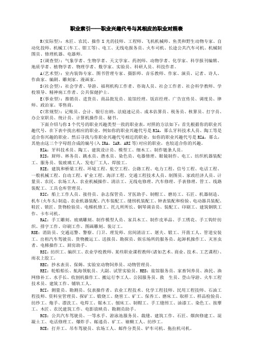 职业索引——职业兴趣代号与其相应的职业对照表