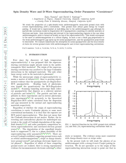 Spin Density Wave and D-Wave Superconducting Order Parameter Coexistence