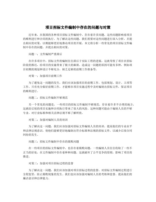 项目招标文件编制中存在的问题与对策