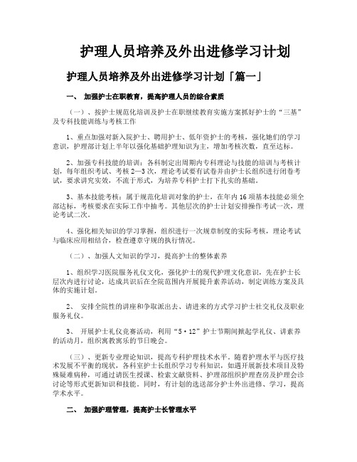 护理人员培养及外出进修学习计划