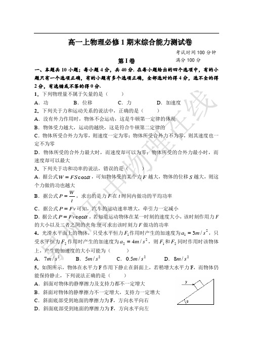 2009届高一上物理必修1期末综合能力测试卷