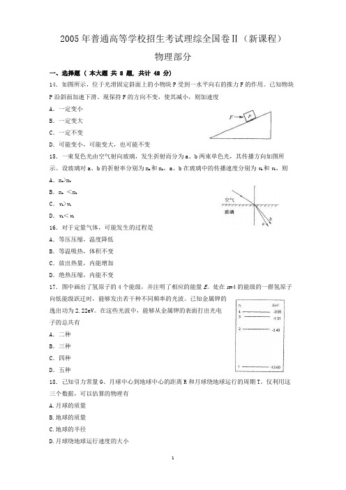 2005年高考全国卷2理综物理(含答案)