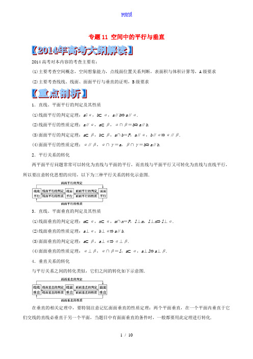 (新课标大纲解读)2014高考数学 重点 难点 核心考点全演练 专题11 空间中的平行与垂直