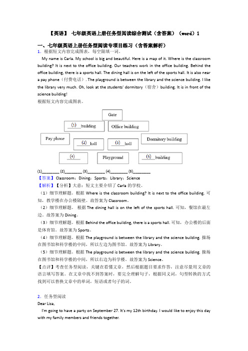 【英语】 七年级英语上册任务型阅读综合测试(含答案)(word)1