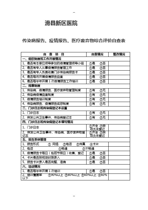 传染病综合评价自查表