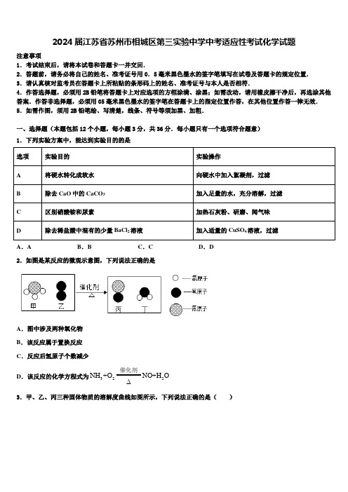 2024届江苏省苏州市相城区第三实验中学中考适应性考试化学试题含解析