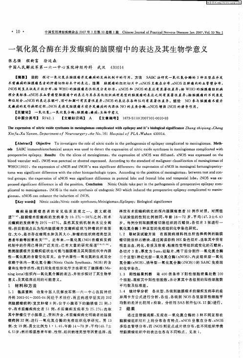 一氧化氮合酶在并发癫痫的脑膜瘤中的表达及其生物学意义