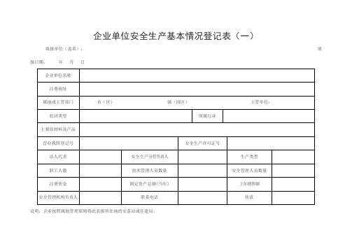 企业单位安全生产基本情况登记表(一)