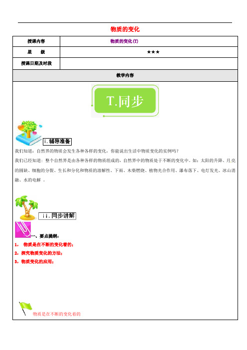 中考科学专题复习 物质的变化教案 浙教版