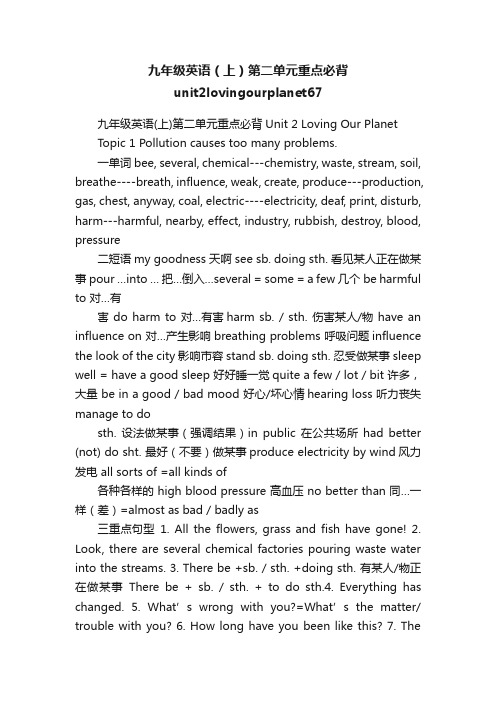 九年级英语（上）第二单元重点必背unit2lovingourplanet67