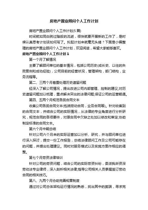 房地产置业顾问个人工作计划