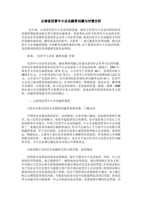 云南省民营中小企业融资问题与对策分析