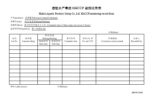 haccp监控记录表格