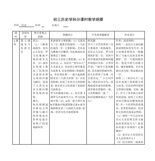 初三历史学科分课时教学纲要