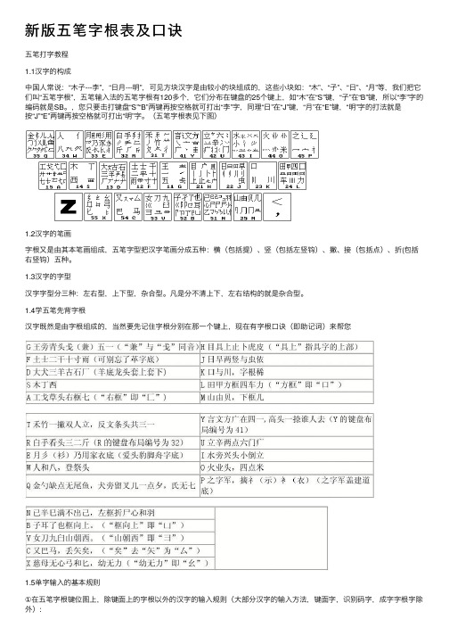 新版五笔字根表及口诀